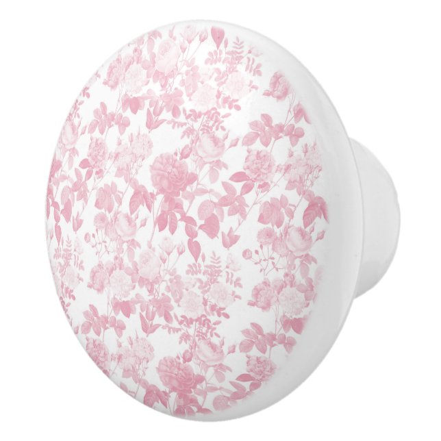 Pink White Floral Roses Chinoiserie Pattern Ceramic Knob (Right)