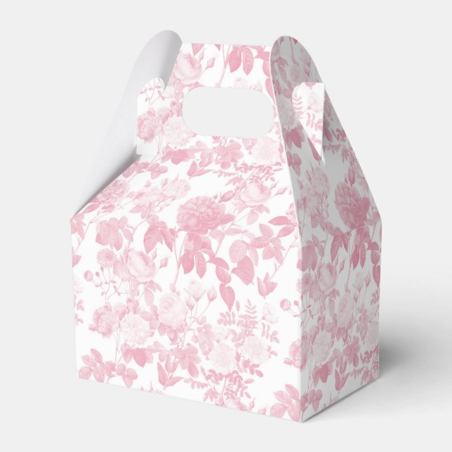 Pink White Floral Roses Chinoiserie Pattern Favor Boxes (Front Side)