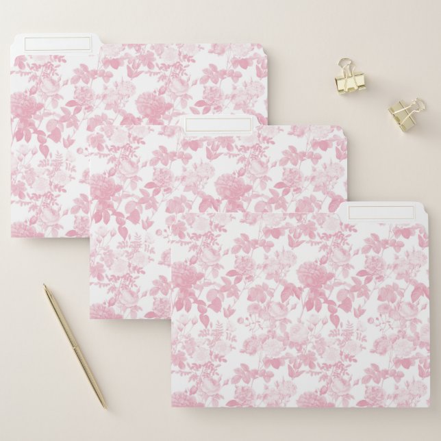 Pink White Floral Roses Chinoiserie Pattern File Folder (Set)