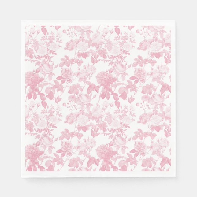 Pink White Floral Roses Chinoiserie Pattern Napkins (Front)