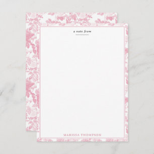 Pink White Floral Roses Chinoiserie Pattern Note Card