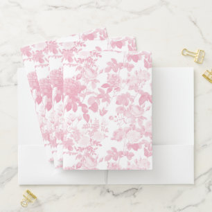 Pink White Floral Roses Chinoiserie Pattern Pocket Folder