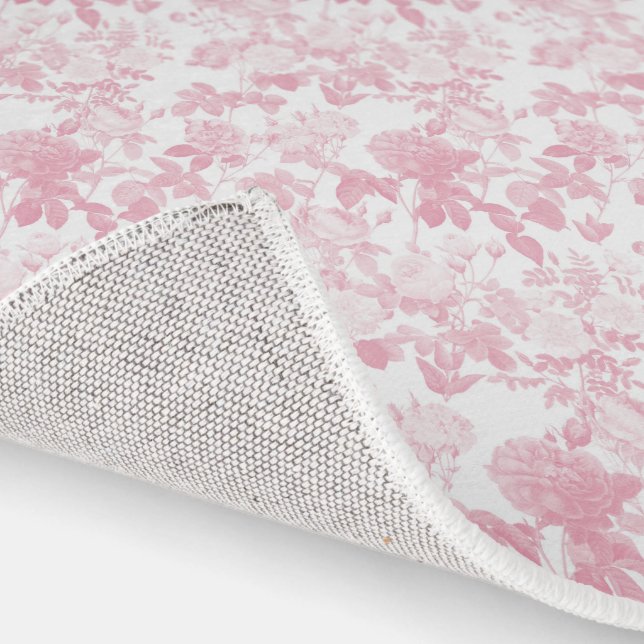 Pink White Floral Roses Chinoiserie Pattern Rug (Indoor)