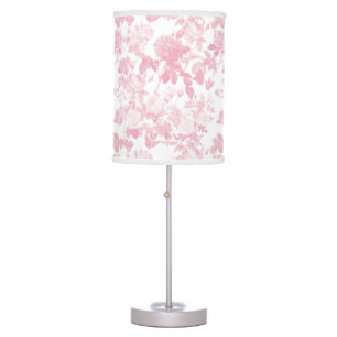 Pink White Floral Roses Chinoiserie Pattern Table Lamp