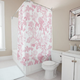 Pink White Floral Roses Chinoiserie Shower Curtain