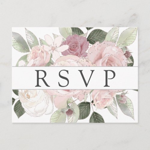 Pink White Floral RSVP Postcard with Meal Choice