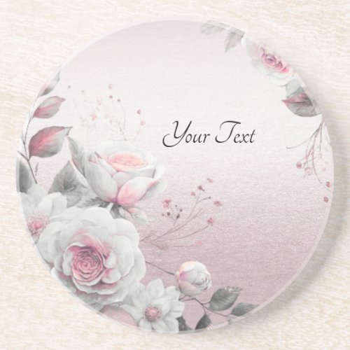 Pink White Floral Sandstone Coaster