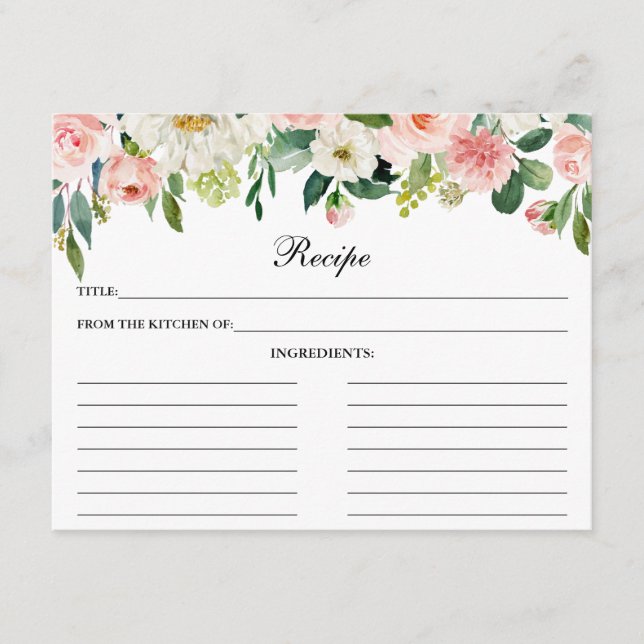 Pink White Floral Shower Recipe Card (Front)