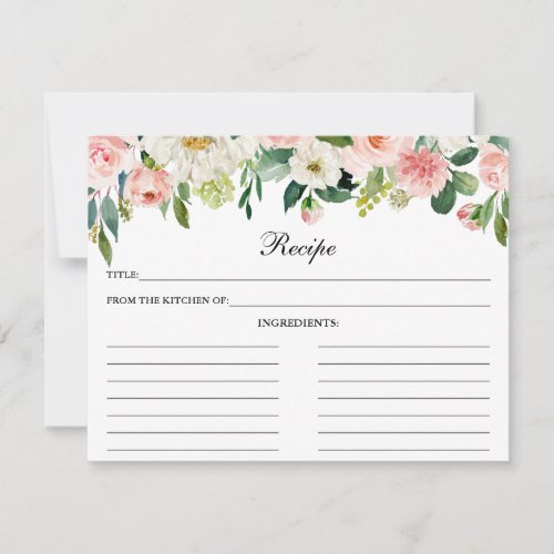 Pink White Floral Shower Recipe Card