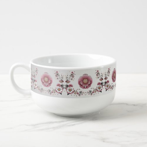 Pink White Floral Soup Mug