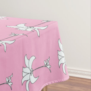 Pink White Floral Tablecloth