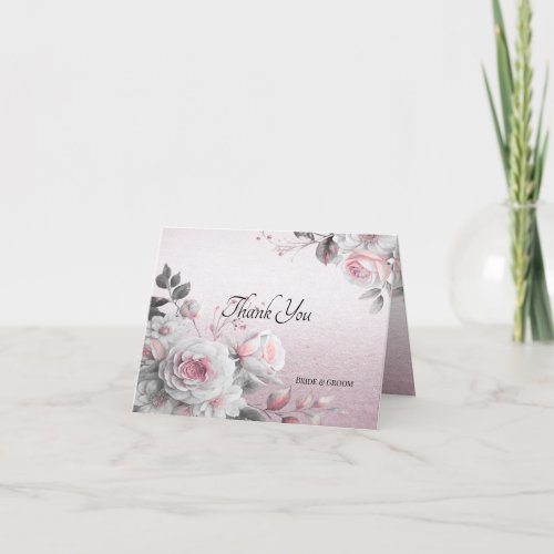 Pink White Floral Thank You Card