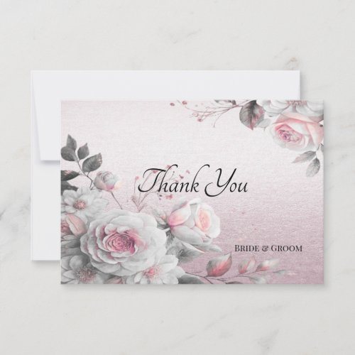 Pink White Floral Thank You Card