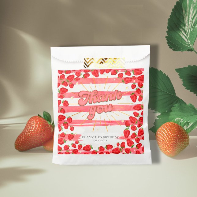 PInk White Floral Thank You Red Strawberry Party Favor Bag (Creator Uploaded)