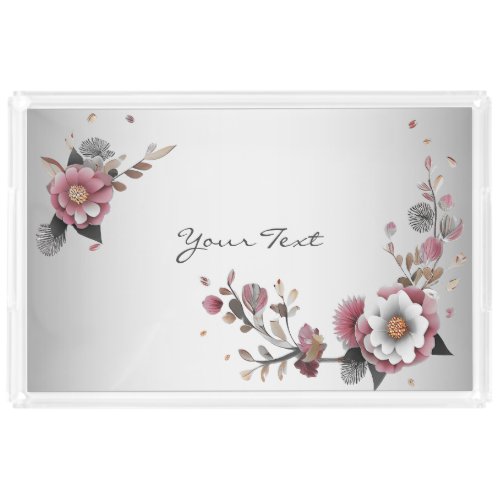 Pink White Floral Vanity Tray