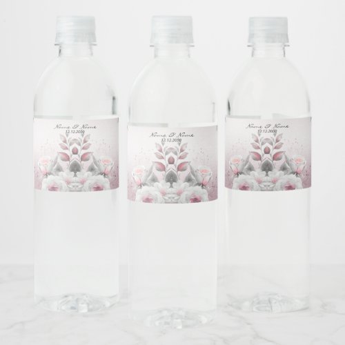 Pink White Floral Water Bottle Label