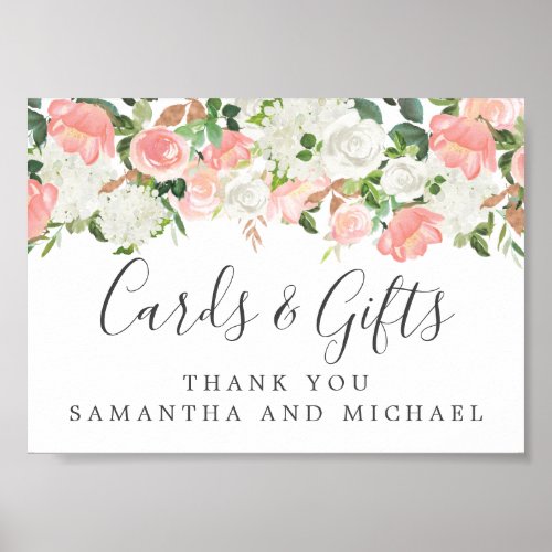 Pink White Floral Wedding Cards and Gifts Sign