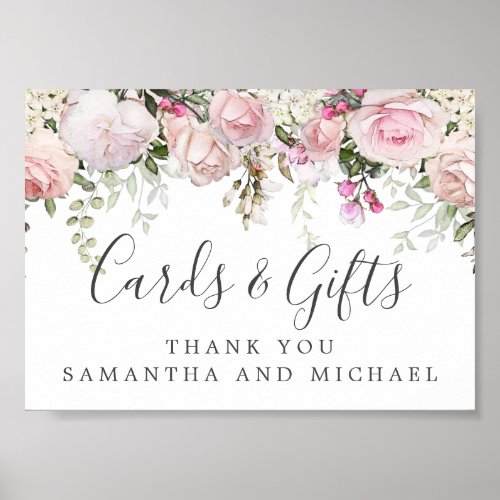 Pink White Floral Wedding Cards and Gifts Sign