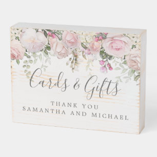 Pink White Floral Wedding Cards and Gifts Wooden Box Sign