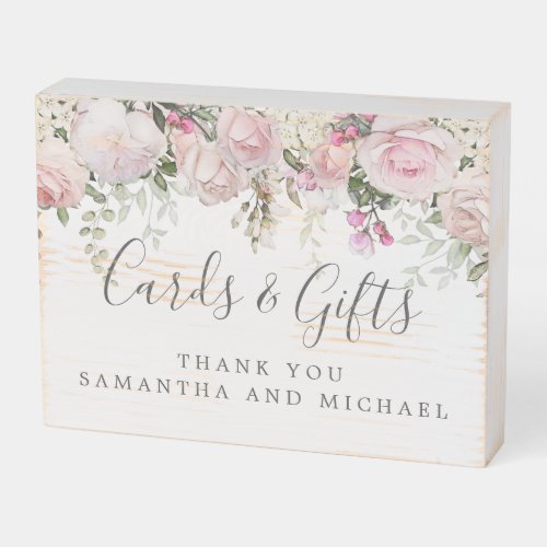 Pink White Floral Wedding Cards and Gifts Wooden Box Sign