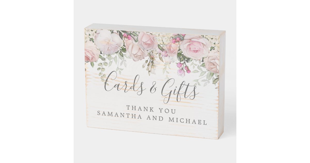 Pink White Floral Wedding Cards and Gifts Wooden Box Sign | Zazzle