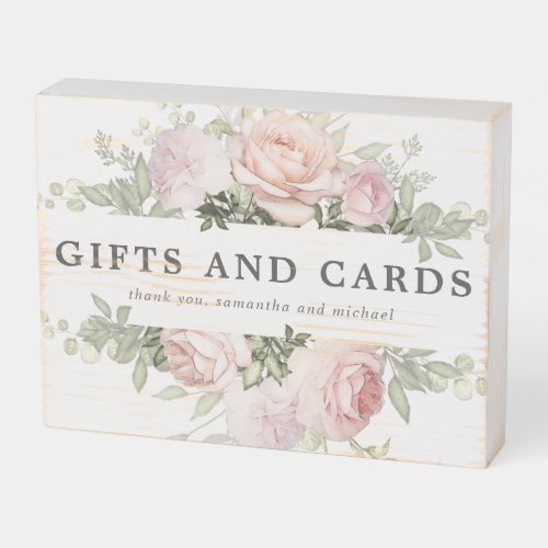 Pink White Floral Wedding Cards and Gifts Wooden Box Sign