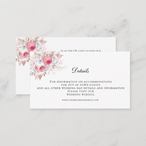 Pink White Floral Wedding Details  Enclosure Card