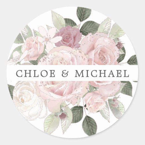 Pink White Floral Wedding Envelope Seal