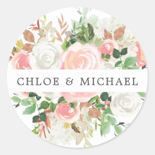 Pink White Floral Wedding Envelope Seal