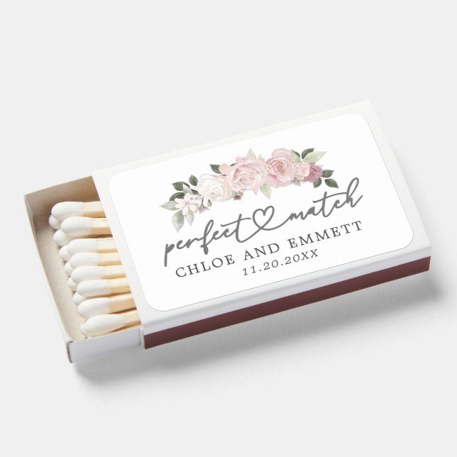 Pink White Floral Wedding Favor Matchbox Matchboxes (Front Open)