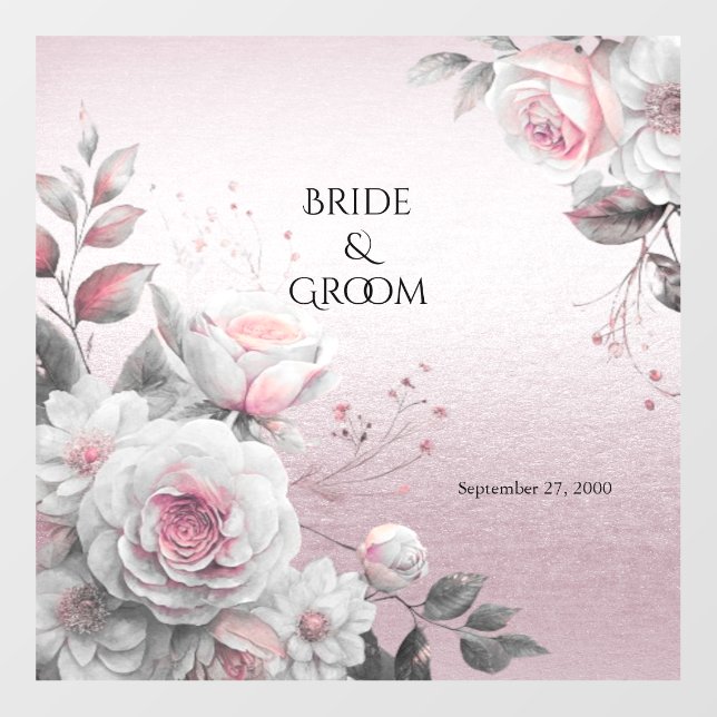 Pink White Floral Wedding Floor Decal (Front)
