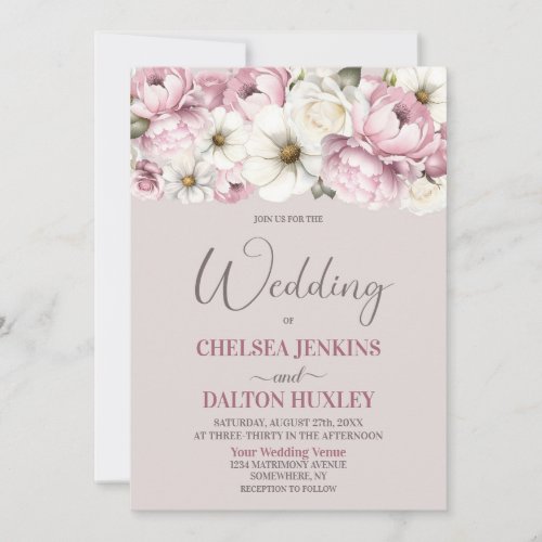 Pink White Floral Wedding Invitation