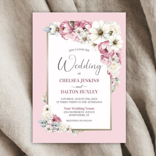 Pink White Floral Wedding Invitation