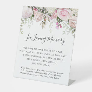 Pink White Floral Wedding Memorial Tabletop Pedestal Sign