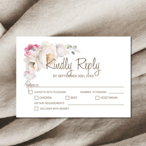 Pink White Floral Wedding RSVP Card