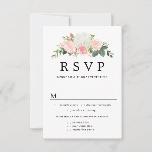 Pink White Floral Wedding RSVP Card Meal Options
