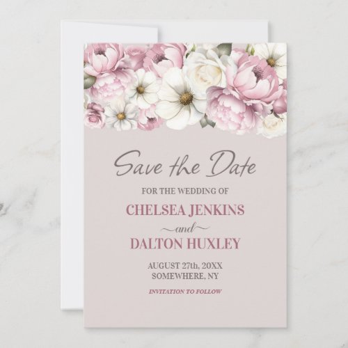 Pink White Floral Wedding Save the Date 