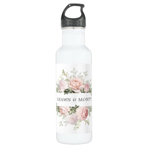 Pink White Floral Wedding Stainless Steel Water Bottle