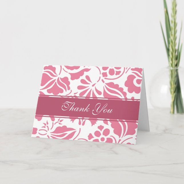 Pink & White Floral Wedding Thank You Card (Front)