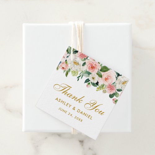 Pink White Floral Wedding Thank You Gold Favor Tags