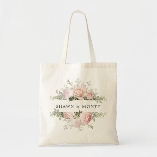 Pink White Floral Wedding Tote Bag