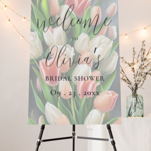 Pink  White Floral Welcome Bridal Shower Foam Board