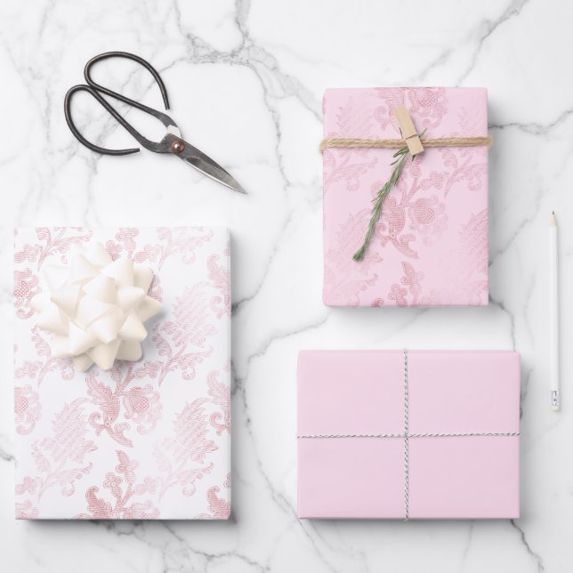 Pink White Floral Wrapping Paper Sheets (Front)