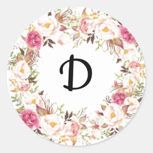 Pink & White Floral Wreath Pattern Classic Round Sticker