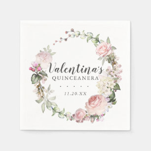 Pink White Floral Wreath Quinceanera Napkins