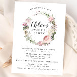 Pink White Floral Wreath Sweet Sixteen Party Invitation<br><div class="desc">Very pretty floral wreath surrounds the words Sweet 16 and your daughter's name. They are written in a pretty script. All of the text can be edited and you can change the color. The remainder of the text is in a modern combination of upright and italic serif fonts. Very elegant....</div>