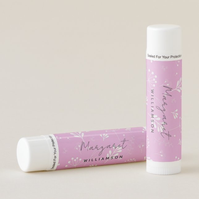 Pink & White Florals Personalized Lip Balm (Front)