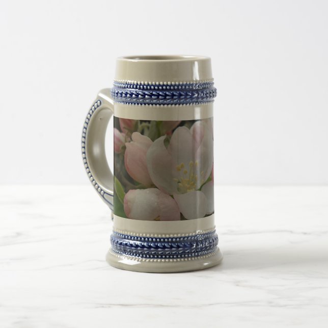 Pink & White Flower Gray /Blue 22 oz Stein (Front Left)