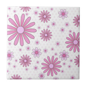 Pink & White Flower Power Retro Floral Ceramic Tile