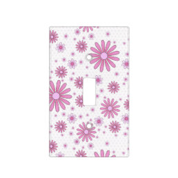 Pink &amp; White Flower Power Retro Floral Light Switch Cover